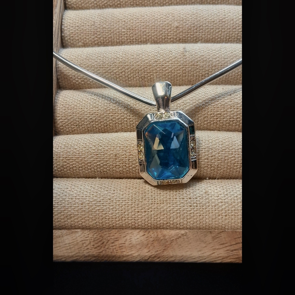 Silver Necklace with Blue Gemstone Pendant